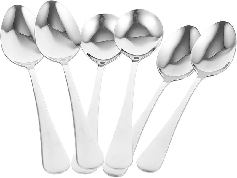 Stainless Steel Soup Spoons Set of 6 Ergonomic Multipurpose Serving Spoons for Kitchen - Image 1